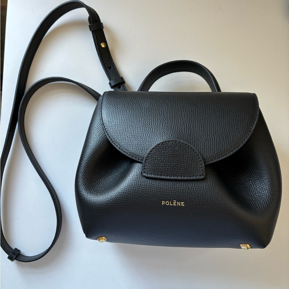 Polene Numero Un Nano textured black leather bag